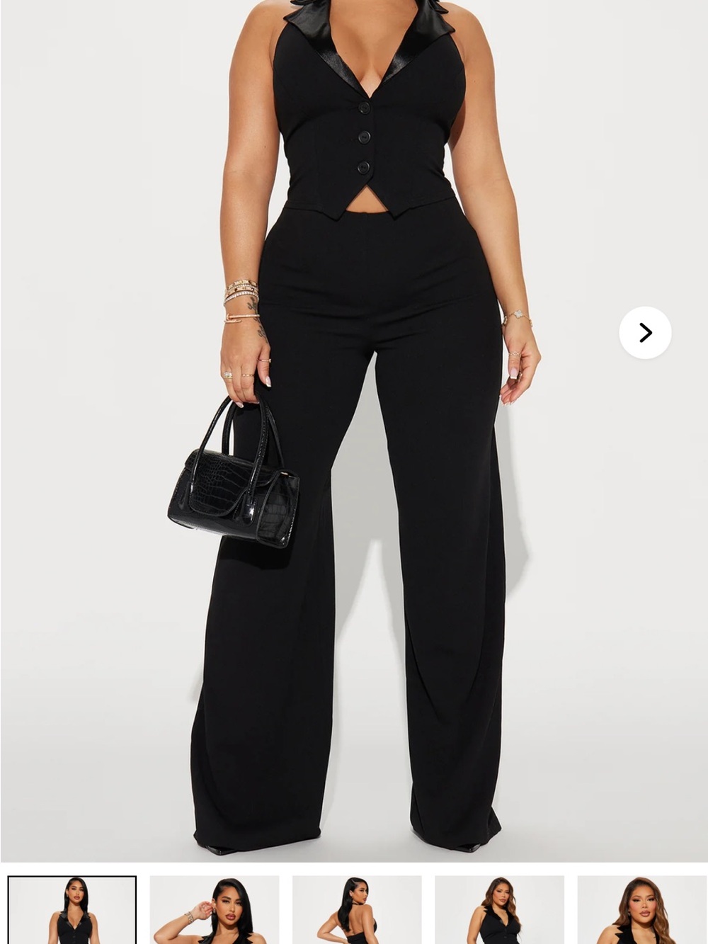 Fashion Nova Black Wide-Leg Jumpsuit with Halter Vest Top